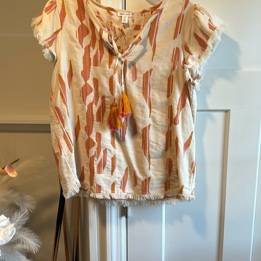 Boho Cream and Orange Patterned Top